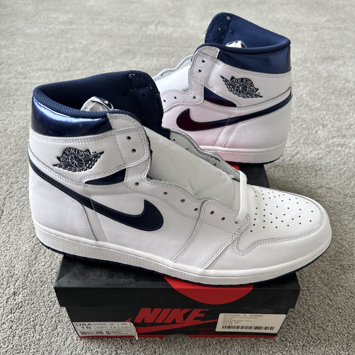 Nike Air Jordan Retro 1 High OG White Metallic Navy Blue Size 15 Nike Air Jordan Retro 1 High OG White Metallic Navy Blue Size 15
