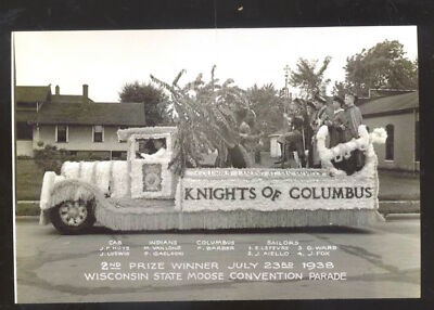 REAL PHOTO KENOSHA WISCONSIN KNIGHTS OF COLUMBUS PARADE FLOAT POSTCARD COPY