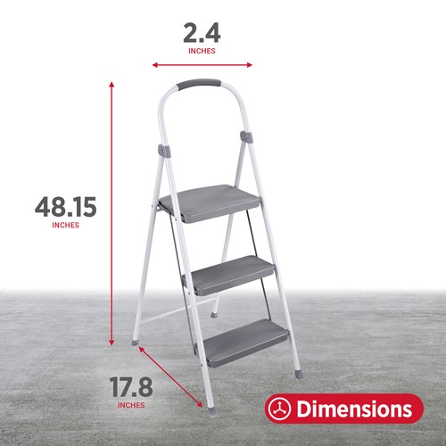 Rubbermaid 3 Step Folding Ladder, Steel Foldable Step Stool w/ Hand Grip, White - Picture 4 of 11