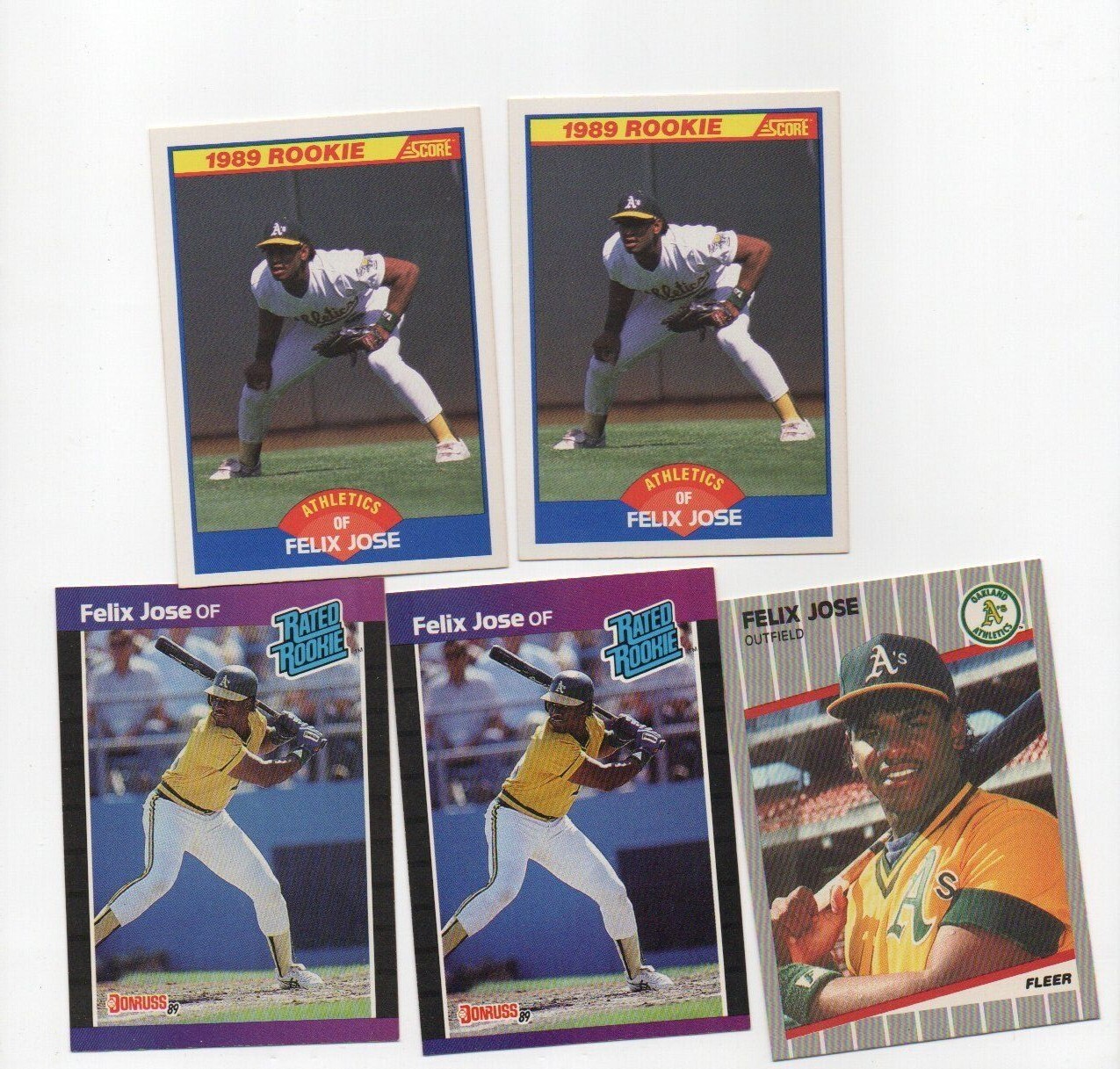 FELIX JOSE OAKLAND ATHLETICS 1989 SCORE DONRUSS 5X VINTAGE ROOKIE RC LOT