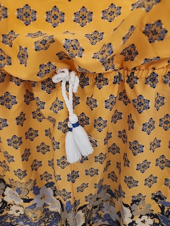 Usado en Excelente Condición Vestido Elegante My Michelle Niña, Talla L Manga Hi Peek a Boo Estampado Amarillo/Azul Foto 2 de 4