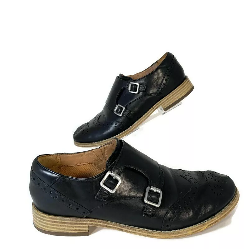 Clarks Zyris Vienna Double Monk Strap Womens Size 6M EU 36 Black Leather Shoes