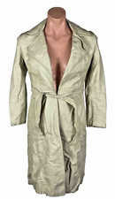 Vintage 70's Remy Beige Long Tie Women 100% Leather Jacket Boho Trench Coat Sz 6