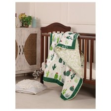 Handmade Soft 100 Organic Cotton Quilted Crib Throw Blanket Quilt For Baby