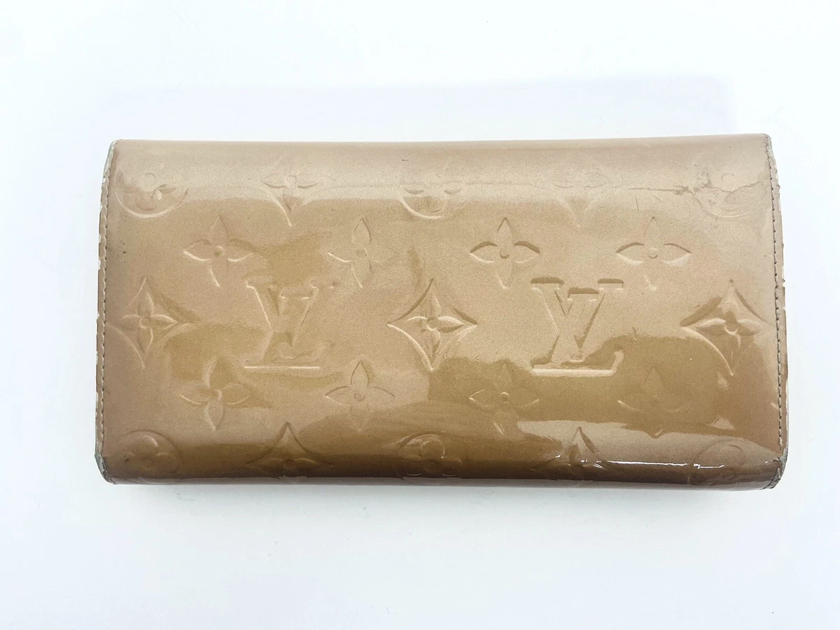 Louis Vuitton Vernis Tan Beige Gold Leather Long Cash Buttoned Envelope Wallet
