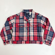 Erika & Co Plaid Bomber Camp Jacket Mp Petite Medium Wool Blend Red Navy