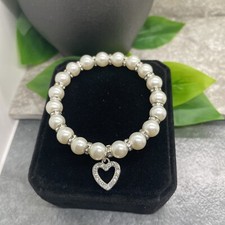 Handmade Beaded Stackable 6.25  Plus Stretch Bracelet New Rhinestone Heart A1682