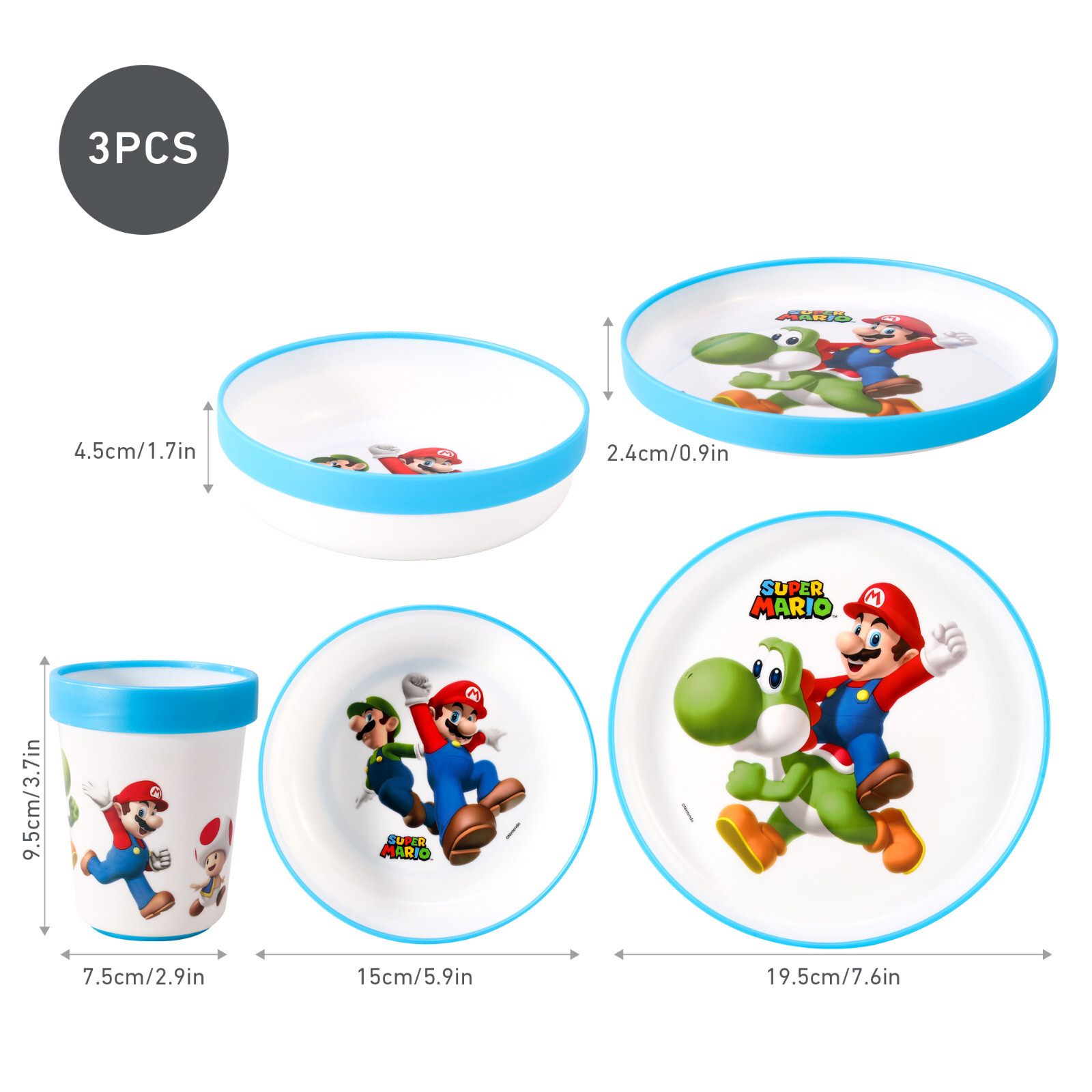 Super Mario Kids 6 Piece Dinnerware Cutlery Set Plate/Bowl/Cup/Knife/Fork/Spoon