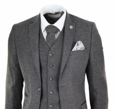 Grey Wool Men 1920s Suits 3 Pieces Slim Fit Peaky Blinders Authentic Tailored