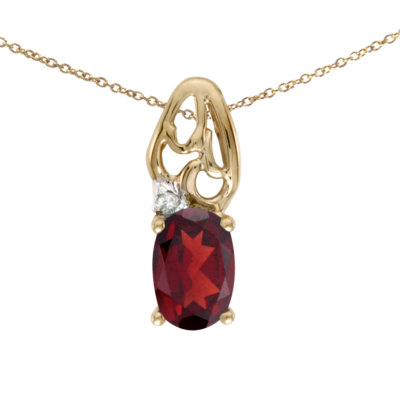 10k Gelbgold ovaler Granat und Diamant Anhänger mit 16'' Kette