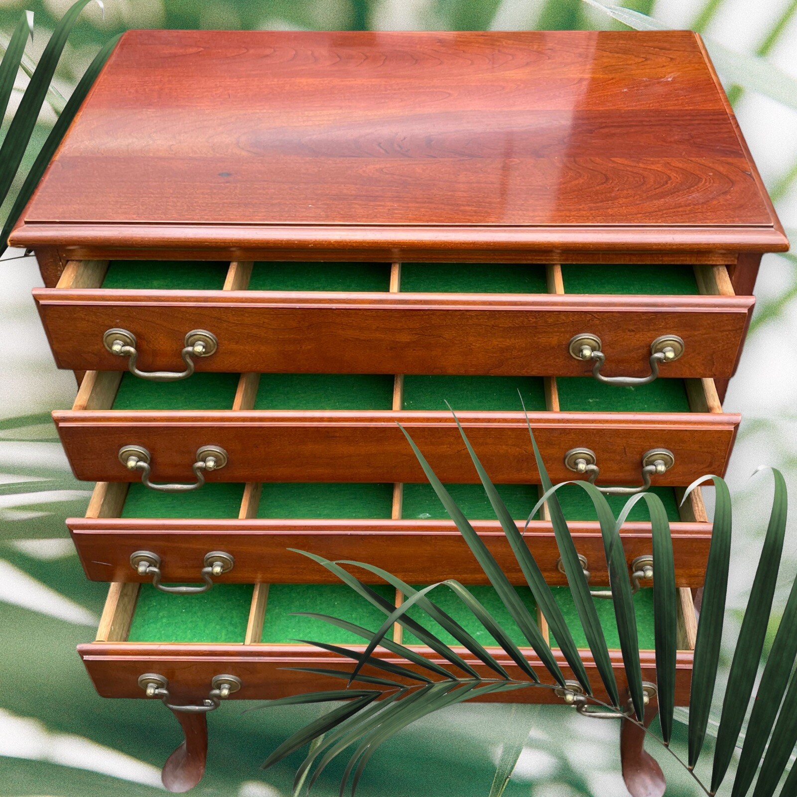 Late 20th Century Queen Anne Style Cherry Silver Chest Convert Jewelry