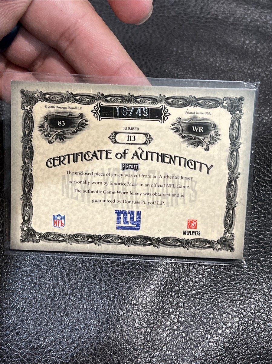 2006 Playoff National Treasures /49 Sinorice Moss #113 Rookie Auto