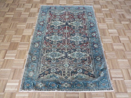 3'11 x 5'9 Hand Knotted Multi Colored Vintage Turkish Oushak Oriental Rug G11313