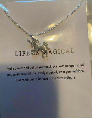 UNICORN NECKLACE LITTLE GIRLS LIFE IS MAGICAL 8 IN SILVER