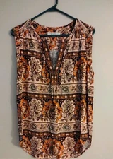 Loft Womens Blouse Size Small Print Floral V Neck Sleeveless Salmon Color 