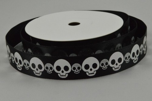 Halloween black satin ribbon with skull print 15mm x 1M + 1M FREE!!! 55085 - Picture 2 of 2