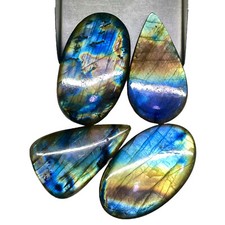 4 Pcs Natural Labradorite 42-47mm Huge Flashy Loose Untreated Cabochon Gemstones