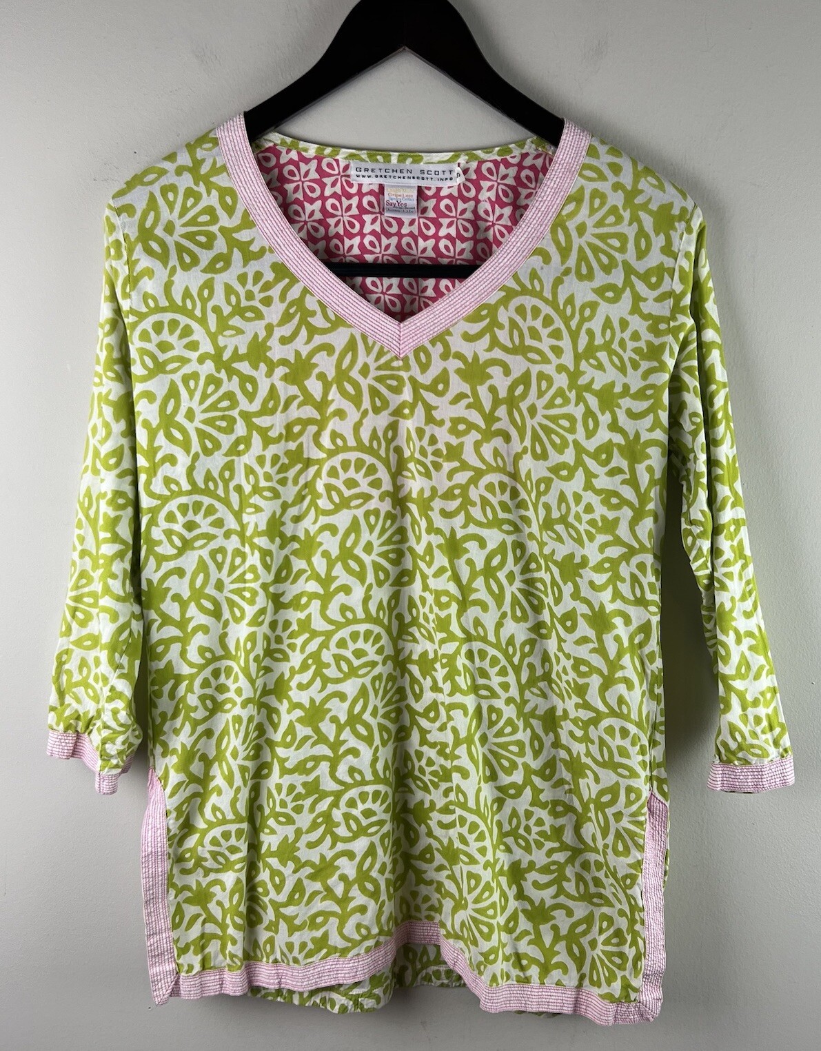 Gretchen Scott Top Split Neck Patterned Tunic Flo… - image 1