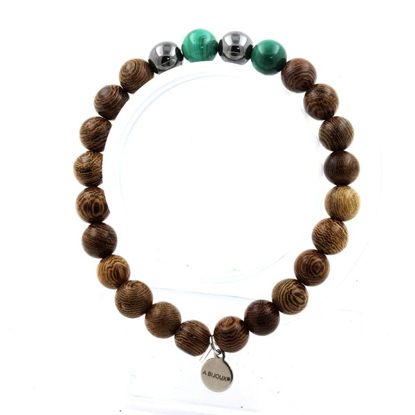 Armband Perlen Malachit Aus Kongo + HäMatit+ Holz 8 Mm. Made In Frankreich-image