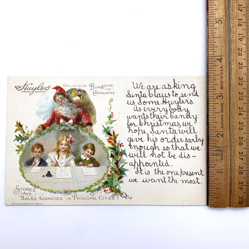 Cartolina Huyler's Caramelle e Cioccolato Bambini che Scrivono a Babbo Natale Non Spedita - Foto 3 di 4