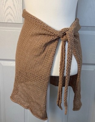 Camila Coelho Boho Tan Crochet Cotton  Swim Sarong Resort Wear Skirt Size ~S
