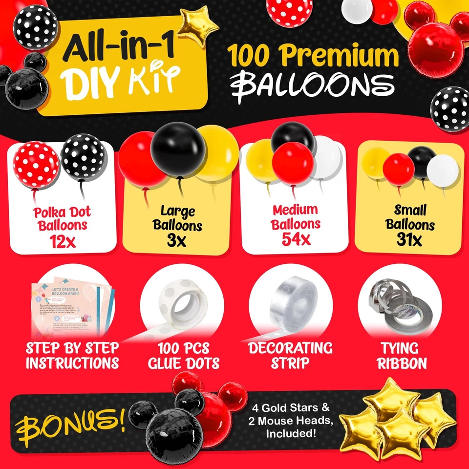 Kit de arco de globo de Mickey TODO EN 1 con cabezas de ratón de bonificación y estrellas doradas para mous... Foto 3 de 4