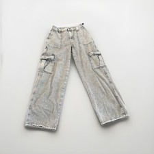 Garage Denim Women s Size 3 26 Acid Wash Cargo Jeans Wide Leg Baggy Y2K Gray