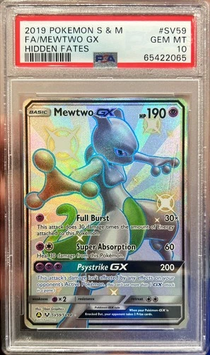 2019 Pokemon Sun & Moon Hidden Fates FA Mewtwo GX Shiny Vault SV59 PSA 10 Gem