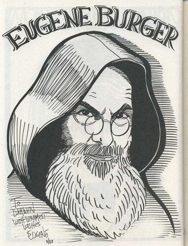 Eugene Burger caricature 1989 book Magic Autograph Poster Gallery by Gary Darwin