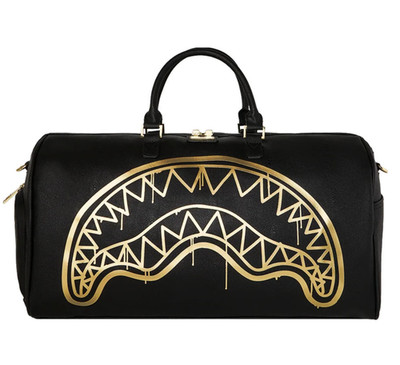 Sprayground Metallic Gold Fang Large Duffle New Black Gym Travel Duffel Bag