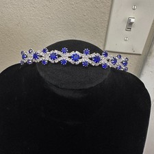 Blue Silver Rhinestone Decorative Headband Wedding Flower Girl Hair Accessory