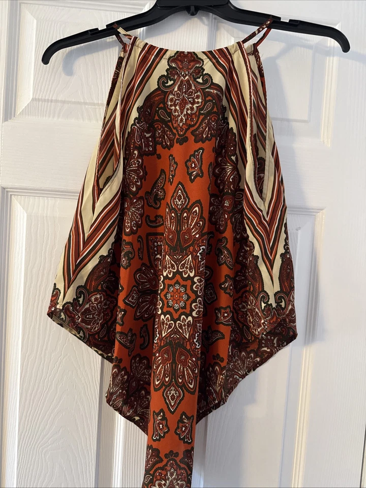 Evolutionary Halter Neck Top Size M Rust Brown Cream Handkerchief Hem Paisley - Изображение 2 из 4