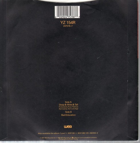 Aztec Camera Deep and Wide and Tall 7" vinyl UK Wea 1988 pic sleeve YZ154R - Picture 2 of 3