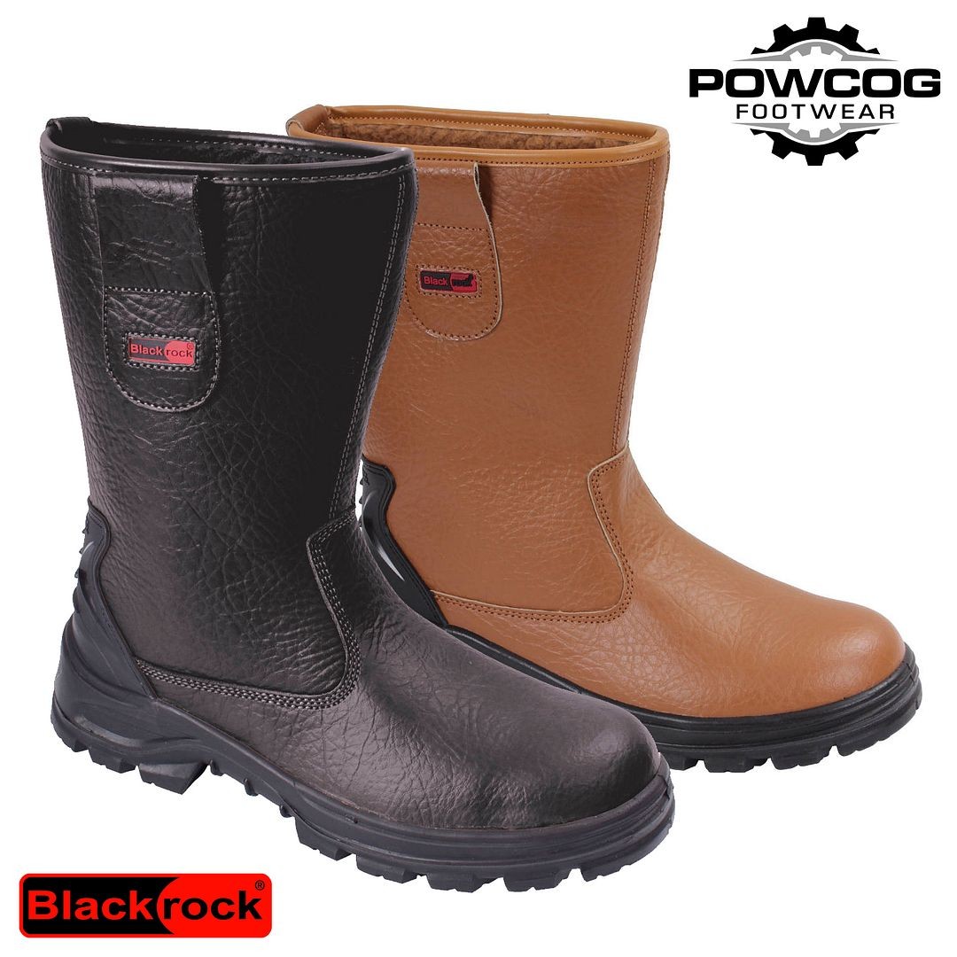 Blackrock Mens Rigger Safety Boots Fur Lined Steel Toe UK 5–13 Black Tan