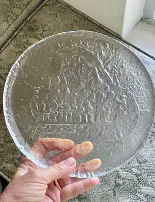 Set of 12 Vintage Riihimaki Finland Ice Glass Plates Viking Ship Drakkar 8''