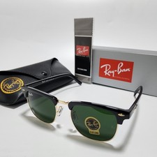 Ray-Ban RB3016 Sunglasses Clubmaster Classic Black Frame Glass Green Lens 51 mm