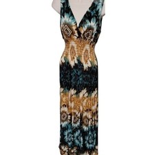 Multi Color maxi lace floral dress  Size M V Neck Spandex Polyester  *