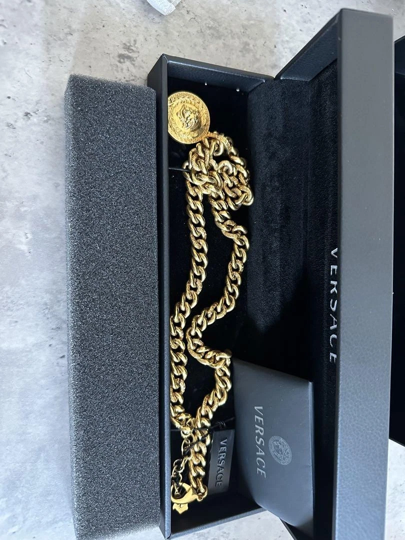 versace collana oro Medusa catena ciondoli bellezza con scatola accessori unisex Auth