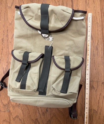 Tommy Bahama Canvas Leather LaJolla Tan Brown Backpack Rucksack Messenger Bag - Picture 10 of 10