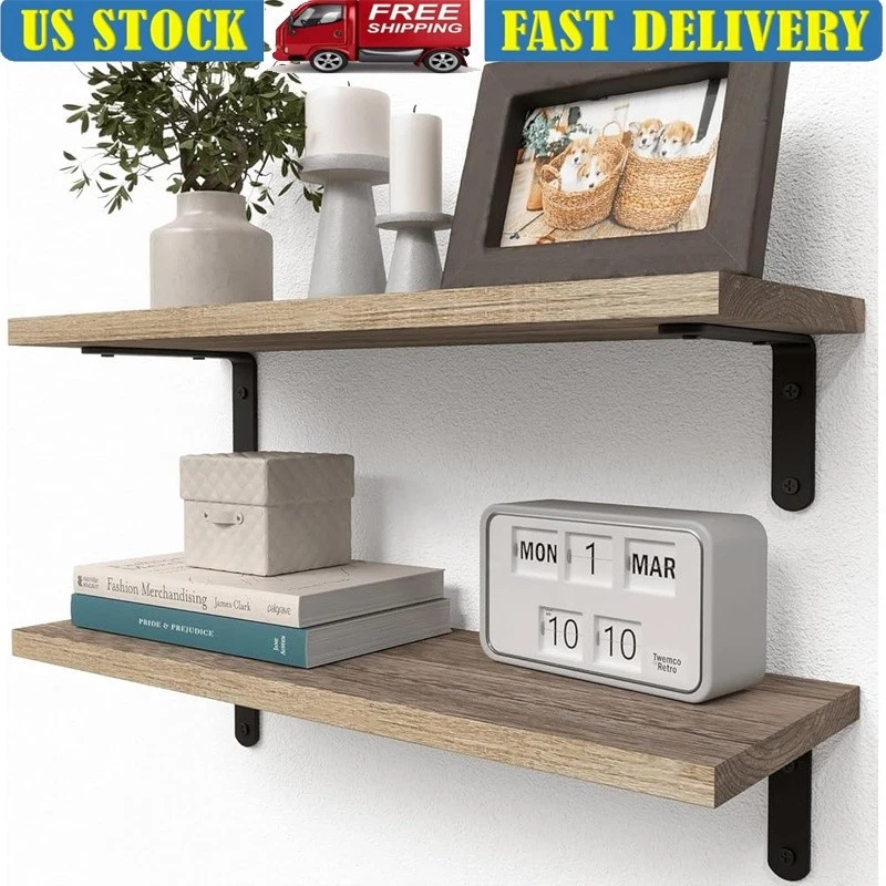 Wood Floating Shelves Wall Mounted Rustic Farmhouse Storage Home Decor New