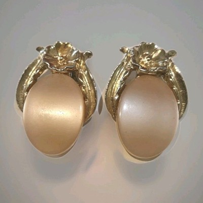 Gold Tone Clip On Earrings With Pink Thermoset Acrylic