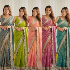 Indian Bollywood Designer Sari Wedding Party Wear Blouse Pakistani Ethnic Saree