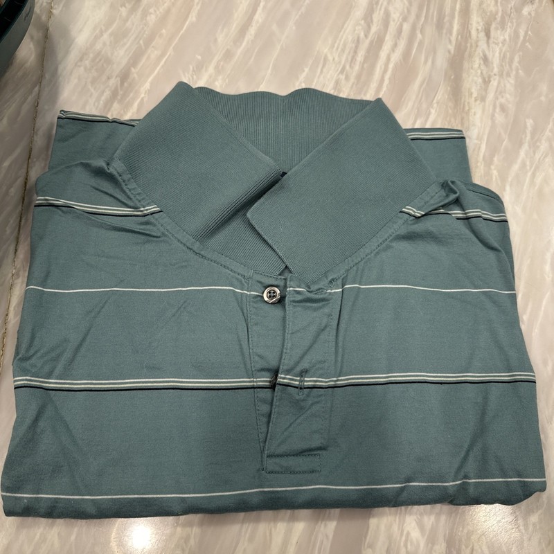 Stafford Polo Shirt Men's Size XXL Green White Black Striped 100% Pima Cotton