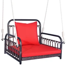 Patio Hanging Rattan Basket Chair Swing Hammock Chair with Seat Cushion