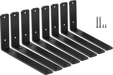 8 Pack - L 10" X H 6" X W1.5, 5Mm Thick Black L Shelf Bracket, Iron Shelf Bracke