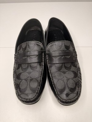 Coach Mens Signature Penny Loafers Black Leather Driving Shoes Size 10D G2983