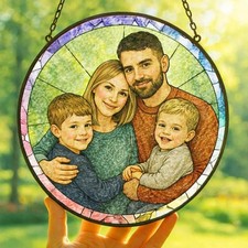 Custom Stained Glass Family Portrait Suncatcher Personalized PhotoWindowHanging
