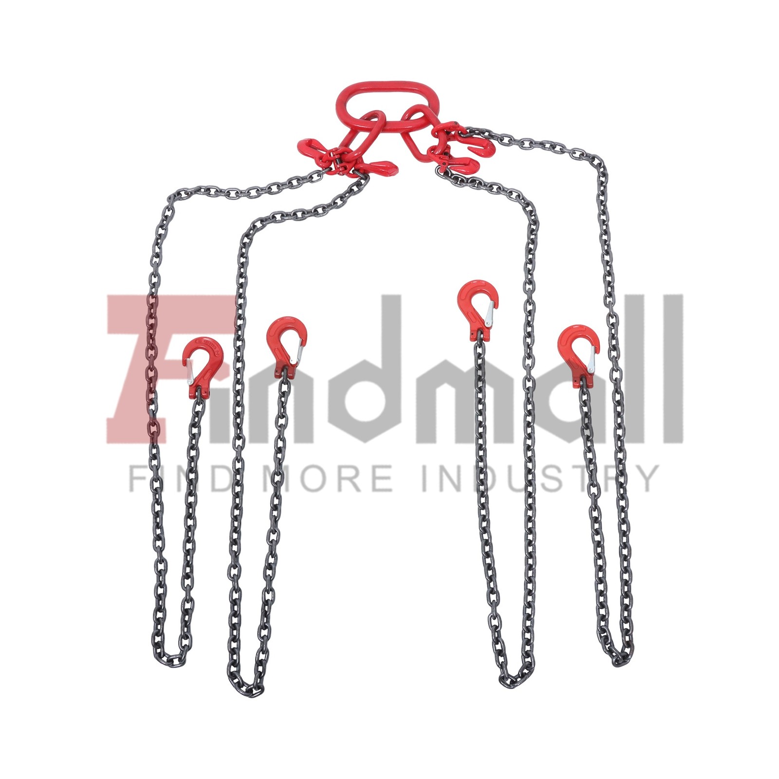 1/4inch 5Feet Chain Sling 4 Legs with Grab Hooks 3Tons/6600lbs Capacity G80 Red