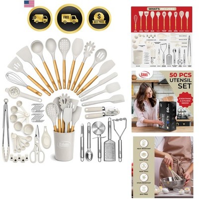 50 PCS Silicone Kitchen Utensils Set Complete Kitchen Set - 800°F Heat Resist...