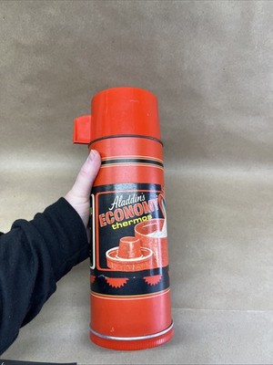 Vintage ALADDIN ECONOMY Thermos Bottle No. 43B Quart Red NOS Label